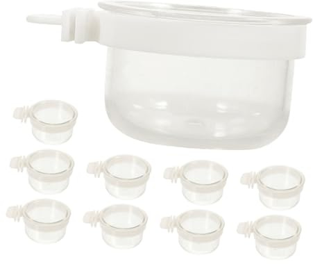 DOITOOL 10 Piezas Tazas de Alimentación para Pájaros de Acrílico Transparente Comederos y Bebederos Colgantes para Jaulas Compatible con Loros Canarios y Codornices Material Seguro y