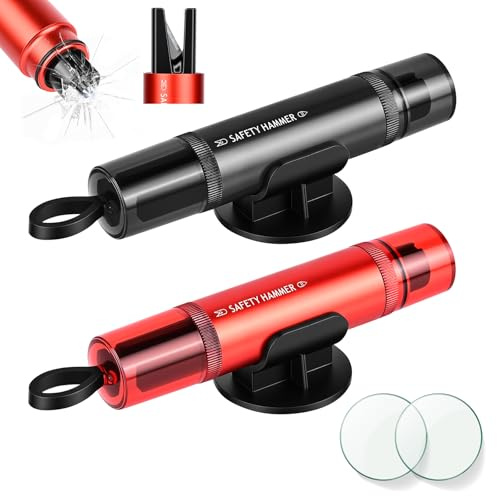 Gaethra 2 Pezzi Rompivetro Auto e Taglia Cintura, 2 in 1 Rompi Vetro Auto Emergenza, Mini Martelletto Frangi Vetro, per Automobili Autobus e Altri Veicoli