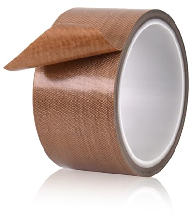 SHYSBV Selbstklebend Tefloneband 50mmx10m x0.13mm(T), Hitzebeständiges Teflonband bis 300°C, Gewindedichtband aus PTFE-Glasgewebe für Hochtemperaturanwendungen
