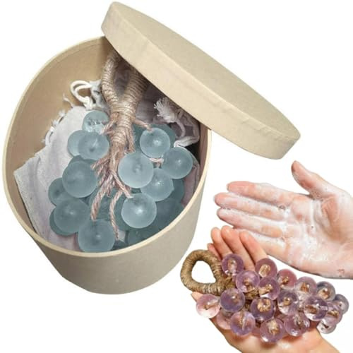 Grape Soap on a Rope - Handmade Aromatic Bar Soap Decorative for Washing Hands and Bath, Handcrafted Grape Bunch Soaps, Cold Process Bath Soaps for Skin Hydration, Gift fors Men and Women