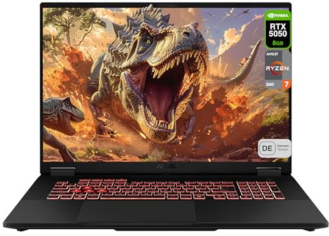 ASUS TUF A18 Gaming Laptop, AMD Ryzen 7 260, 32 GB DDR5 RAM, 1 TB PCIe SSD, 18 FHD (1920x1200) Display, Nvidia GeForce RTX 5050 Graphics, RGB QWERTZ Tastatur, Windows 11 Home, Jaeger Gray