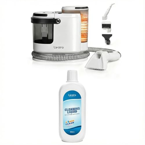 Livatro Kit 2‑en‑1 Shampouineuse Canapé 1700W 15KPa + Solution Nettoyante 500 ml, Nettoyeur Vapeur 100 °C à Double Réservoir pour Canapés, Tapis, Moquettes et Intérieur de Voiture