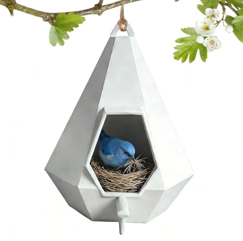 Mangiatoia da esterno per colibrì – 12 x 14,5 cm, habitat semi-chiuso stampato in 3D, stazione di alimentazione per uccelli robusta e resistente alle intemperie, elegante mangiatoia a forma di goccia