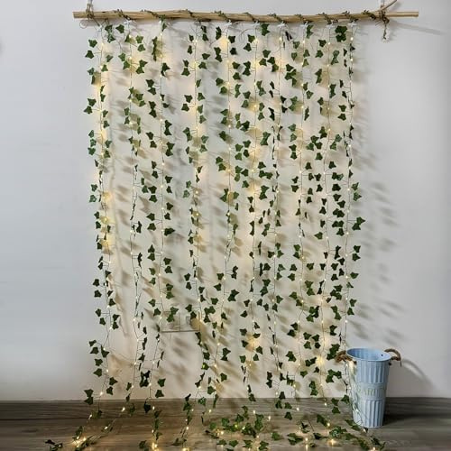 GUOCHENG Ivy Curtain Light Artificial Leaf Curtain Light Decor, Ivy Fairy Lights with Remote, Fake Ivy Garland for Bedroom Wall Spring Indoor Aesthetic Decor