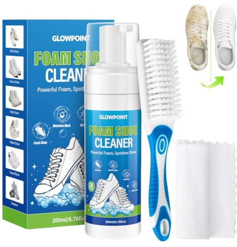 GLOWPOINT Shoe Cleaner, 200ml White Shoe Cleaning Kit with Brush & Towel