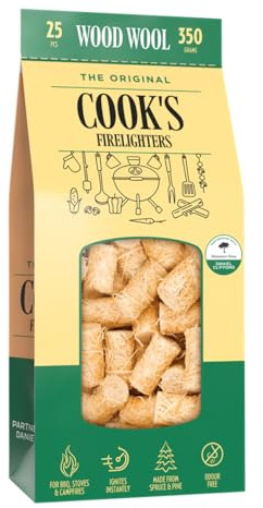 Cook's Natural Firelighters, pack of 25, Wood Wool, Odourless, Fast Lighting, for Wood Burners, BBQ Ovens, Stoves and Fireplaces