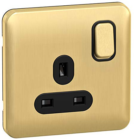 Schneider Electric Lisse Screwless Deco GGBL3010BSB Prise de courant simple avec interrupteur 13 A Laiton satiné avec insert noir