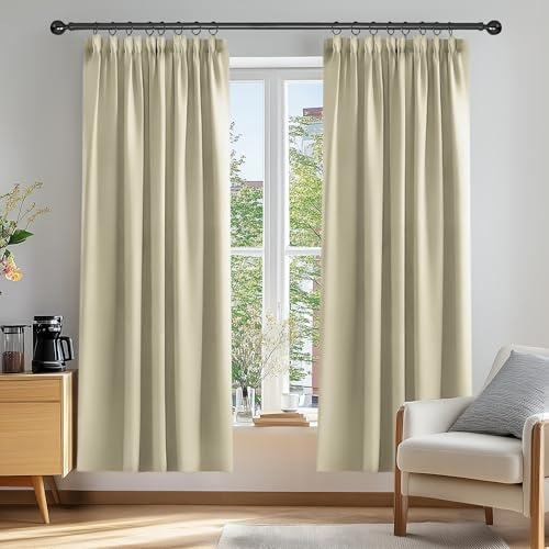 Deconovo Mörkläggningsgardiner för rum, supermjuka fönsterbehandling, värmeisolerad, pennveck, energibesparande fönstergardiner, dekorativa mörkläggningsgardiner för flickor 102 x 213 cm beige 2