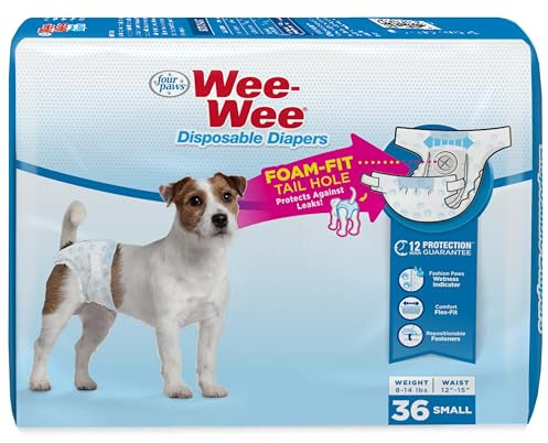 Four Paws Wee-Wee Super Absorbent Disposable Adjustable Dog Potty Training Diapers, Leak-Proof Protection for Dogs, Size Small, 12 - 15 Waist, 36 Count