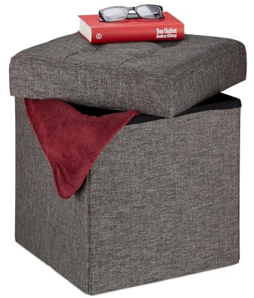 Relaxdays Sitzhocker mit Stauraum, faltbar, weich gepolstert, gesteppt, Stoff, Sitzwürfel, HxBxT: 41 x 38 x 38 cm, braun