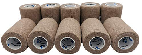 PintoMed Selbstklebender Verband Gedehnt -10 x Beige - 7,5cm x 4,5m Bandagen Rollen Haftbandage Fixierbinde Selbsthaftend Health Pflaster Sport Tape Stück für Handgelenk Bein Arm Vet Wrap