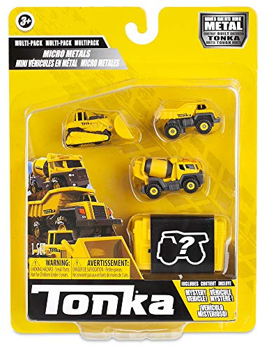 Basic Fun Tonka Micro Metals | Dump Truck, Cement Mixer, Bull Dozer, Garbage | Kids Construction Gift Toys for Boys and Girls, Construction Vehicle Playset for Kids, Suitable for Kids Aged 3 06056