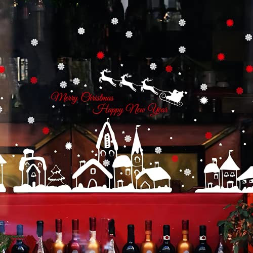 WandSticker4U®- XXL wiederverwendbar Fensterbilder Weihnachten selbstklebend WINTERDORF & SCHNEEFLOCKEN weiß I Weihnachtsdeko Kinder Fenster Aufkleber Fenstersticker Winter GROß