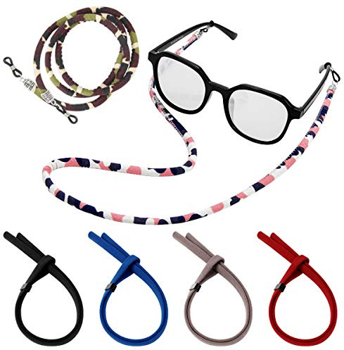 RYACO 6 st nylon glasögonhållare remmar med 1 x mikrofiber rengöringsduk, sport glasögon snören halkskydd solglasögonhållare rem universell passform rep glasögonrem för kvinnor och män, Enfärgade och