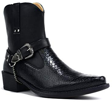 BARTIUM Men’s Cuban Heel Cowboy Boots – Smart Chain Buckle Ankle Boots with Synthetic Outer, Inner & Sole – Stylish Western, Chelsea & Motorcycle Riding Boots for Men