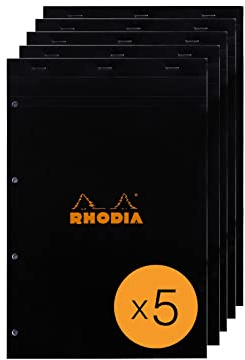 Rhodia 202009Cpack 5 Notizblöcke N.20 A4+ 80 Blatt kariert Schwarz
