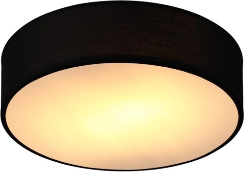 Monzana® Deckenlampe Stoff Wohnzimmer Schlafzimmer E27 Schwarz 38cm Rund 2-Flammig 40W Lampe Flur Küche Deckenstrahler Deckenleuchte Stoffdeckenlampe