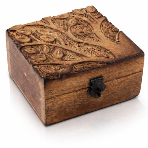 Tolles Geburtstagsgeschenk handgefertigte dekorative hölzerne Schmuckschatulle mit Baum des Lebens Carving & Lock & Key Schmuck Organizer Aufbewahrungskasten Treasure Brust Schmuckhalter (Antique)