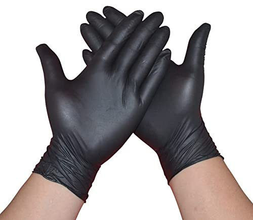1ABOVE Pack of 100 Black Nitrile Examination Gloves - Multipurpose, Powder Free and Latex Free Disposable Gloves, for Food, Safety, Medical, Barber Shop, Garage etc- Extra Large