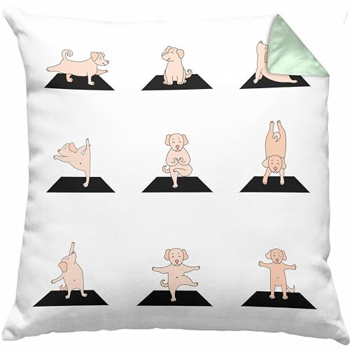 Trendation Hunde Yoga Kissen mit Füllung 40x40 Lustig Geschenk Hunde Yoga-Posen Sport Geschenkidee Sport (Grün)