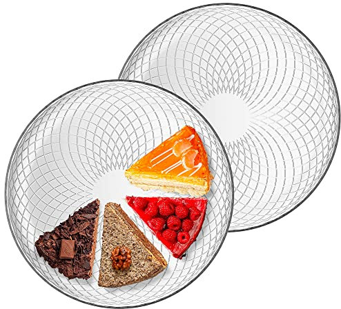 TREND FOR HOME Set di 2 Piatti per Torta Gelato Dessert Aperitivi Frutta Pizza Piatto in Vetro Semitrasparente Piatti Grandi Servizio di Piatti | Ø 30 cm | Design Geometrico | Elina