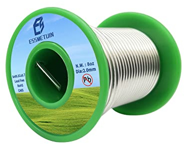 Essmetuin Lead Free Solder Wire(Sn99.3Cu0.7) for Plumbing Solder/Stained Glass/Crafts/Jewelry 217℃ Melting Point 2.0MM No Flux,ROHS (8oz)