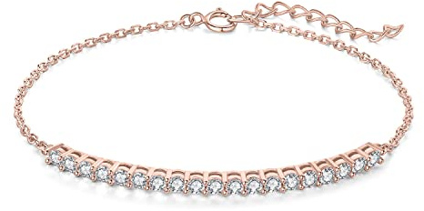 JewelryPalace Rund 2.5mm Moissanite Armband Damen Silber 925, Simulierter Diamant Braut Armreif Schmuck Set Frauen, Armbänder Mädchen Verstellbar Armreifen mit Stein, Geschenk für Freundin Rosegold