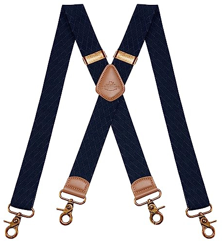 Dresime Bretelle da uomo per pantaloni con 4 ganci, bretelle vintage per uomo e donna elastiche e regolabili a forma di X per uso intensivo