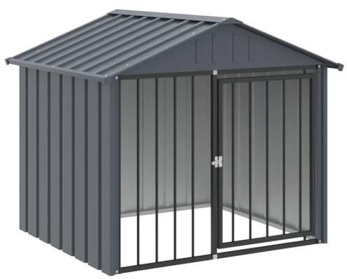vidaXL Black Galvanised Steel Dog House Kennel with Roof - Spacious, Weather-Protected Outdoor Canine Shelter, Easy-Access Secure Door