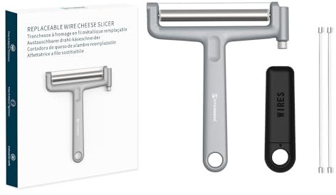 KITCHENDAO Käseschneider Draht mit Rolle, Aluminiumlegierung Cheese Slicer, Schnell Austauschbar Spülmaschinenfest, mit 3 Extra-Drähten, Silber