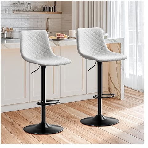 STOOLINK Barhocker Höhenverstellbar Barstuhl 2er Set, Bar Stühle mit Lehne Barstuhl 360° Drehbar Designer Tresenhocker, Barhocker mit Armlehne Belastbar 150kg Sitzhöhe Verstellbar 61-82cm-Weiß