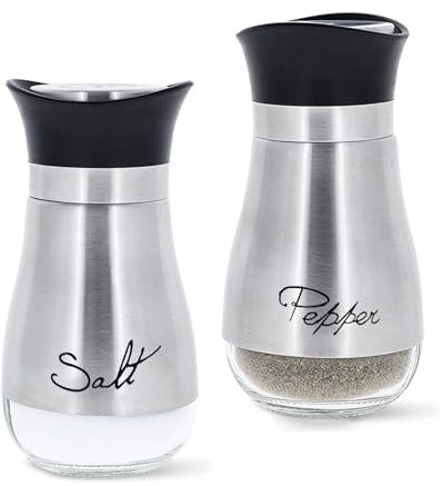 Set de 2 Salières et Poivrières en Acier Inoxydable et Verre, Salière et Poivrière de Qualité Supérieur, Pot a Sel Accessoires de Cuisine (Argenteo)