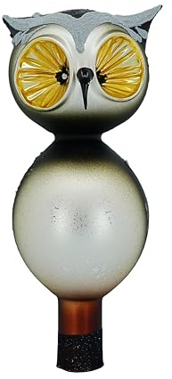 Ornex Puntale Ornamentale a Forma di Gufo (20x7cm) in Vetro soffiato e Decorato a Mano per Albero di Natale