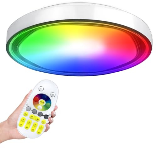 Froadp 60W Deckenlampe Dimmbar RGB LED Deckenleuchte mit Fernbedienung Ø50cm Rund Energiespar Deckenleuchten IP44 Wasserdicht Lampe für Badezimmer Wohnzimmer Schlafzimmer (Typ C, Weiß Ring)