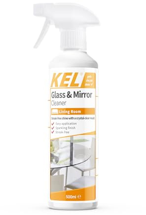 KEL - Glass and Mirror Cleaner Spray, Streak-Free Glass Cleaner, Effectively Removes Grease & Dirt from Windows & Surfaces Quickly - 500ml