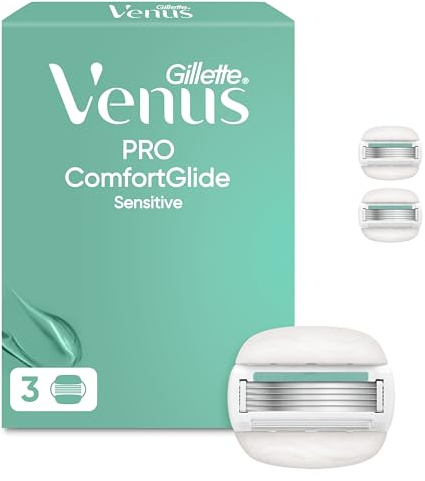 Gillette Venus Pro ComfortGlide Sensitive, Recambio Para Maquinilla De Depilación De Mujer Con Barras De Gel, Pack De 3 Recambios, Con Un Toque De Aloe