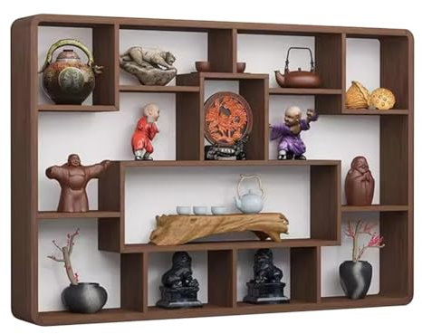Mobile Ripiani Ripiano di Legno Galleggiante Montato a Muro, Ripiani, espositore Per Vasi E Teiere da Collezione, Stile Rustico Decorazione della Parete Per salotto O in Ufficio (Colore : Marrone, Ta
