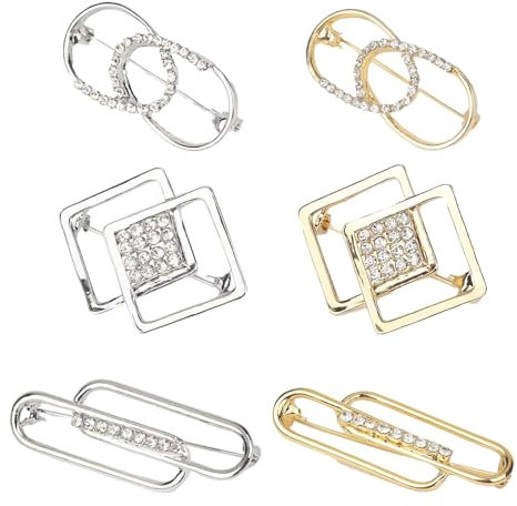 yufana 6 Stück Brosche, Kristall Knopf Broschen, Mix Set Broschen, Pullover Sicherheitsnadeln, Damen Broschen für Kleidung, für Mantel, Pullover, Schal, Hemd, Kleid, Hosen, Rock(Gold+Silber)