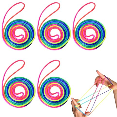 QEQSHQO 5 Stück Fadenspiel mit Anleitung Geschichte, Fingertwist regenbogenspirale für kinder, Finger Gummiband Spiel Kinder, Kindergeburtstag Junge Mädchen