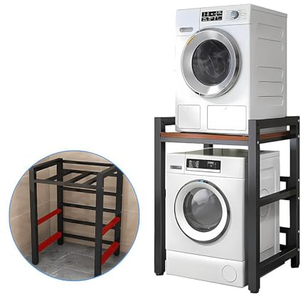 YDEHUEAD Drum Washing Machine Storage Rack, Height Adjustable Dryer Stand - Stacking Kit with 600KG Load Capacity - Over Washer Storage Rack for Front Loader Washing Machines Tumble Dryers (Black)