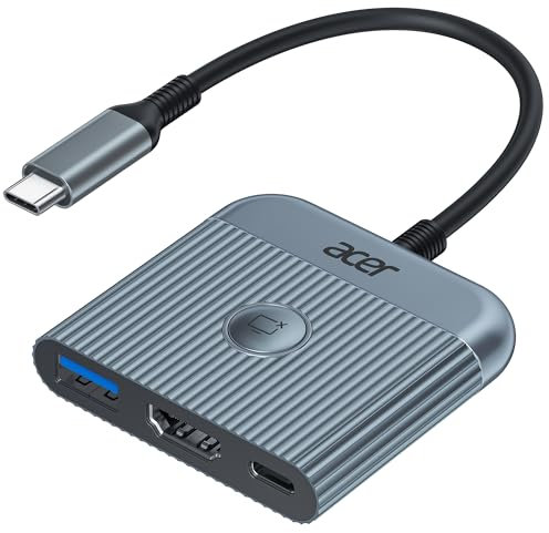 Acer Adattatore da USB C a HDMI, adattatore HDMI 4K@60Hz con 100W PD, porta USB A 3.0, adattatore multiporta USB-C Digital av per MacBook, iPad, iPhone 15, tablet, Switch e altri dispositivi USB-C