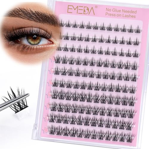 EMEDA Selbstklebendes Wimpern-Cluster-Set, kein Kleber erforderlich, natürliche Wimpernbügel, vorgeklebter Wimpern-Cluster, 120 Stück, zum Aufdrücken mit Pinzette, klebefreie Wimpern (K03)