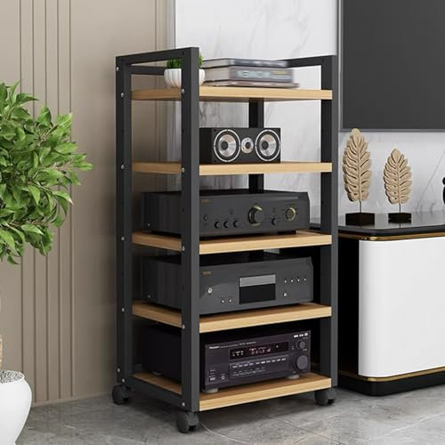 GUAWJRZDP Audio Hi Fi De 5 Niveles, Estante De Audio con Estante Ajustable, Soporte De Medios De Madera, Gabinete De Audio Hi Fi Abierto, for Componentes Estéreo De Entretenimiento(Black+Wood)