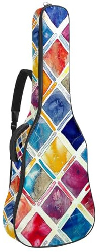 Gitarrentasche, 104 cm, doppelter verstellbarer Schultergurt, Gigbag für Akustikgitarre, Vintage-Aquarell-Mosaik, bunt, geometrisch, wasserdicht, Oxford-Stoff, dicker Schwamm, Vintage-Aquarell-Mosaik,