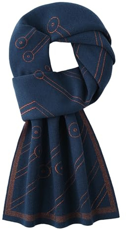 WANYING Höst vinter herrhalsduk 6 % ull stickad halsduk stickad halsduk ullhalsduk modehalsduk för urban herr gentleman – mörkblå och orange, J04 mörkblå och orange, 180 × 30 cm