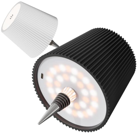 Nulmvic 2 Stück Flaschenlampe LED Aufladbar - 5200mAh Tischlampe Kabellos Dimmbar 3 Farben - Flaschenlicht Touch Control IP54 Spritzwassergeschützt für Innen Außen Familie Restaurant (Schwarz+Weiß)