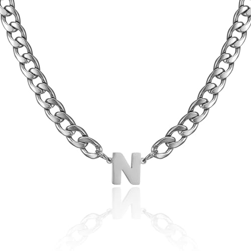 AFSTALR Kette mit Buchstaben Herren Buchstaben Halskette, Edelstahl Panzerkette Kette Silber Gold mit A-Z Buchstabe Anhänger, Schmuck Geschenke Personalisierte für Männer 20 Inches