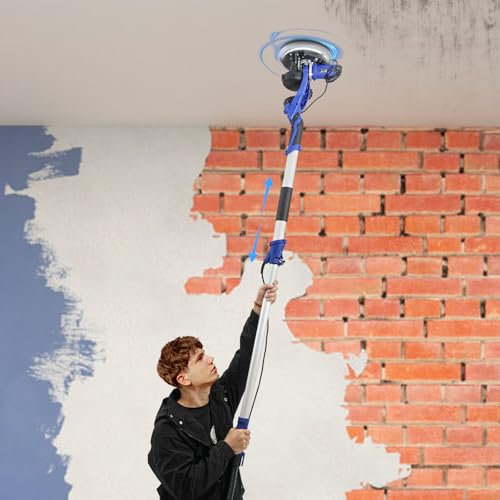 Lijadora eléctrica para paneles de yeso, lijadora de pared, pulidora de espátulas, con 2 cepillos de carbón, 6 unidades de papel de lija, lijado eficiente de techos para la decoración del hogar