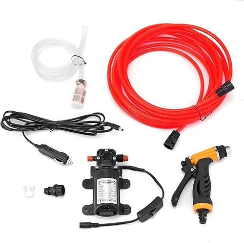 Generic Car Washing Kit Jet Wash 12V 72W 130PSI Car Washer Pump Kit Portable Water Pump Kit Sprayer Cleaner Hose Van High Pressure for Car Home Garden Wash Caravan Yacht Garden