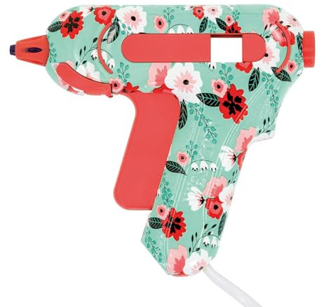 Westcott Mini Glue Gun Floral | DIY hot Glue Gun incl. 2 x 7mm hot Glue Sticks | Non-Stick Nozzle with Colour Indicator | Glue Gun for Crafting 10-20 watts | 1.4m Cable Length | E-17201 EN